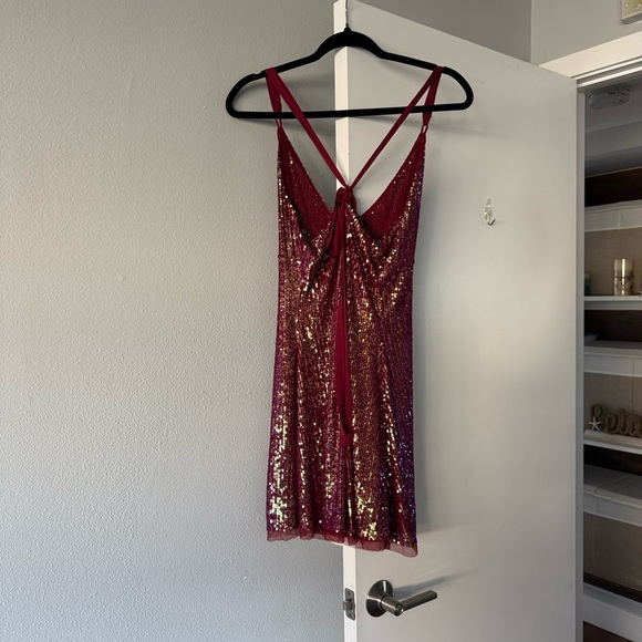 Free People  Gold Dust mini Burgundy Dress - Picture 3 of 7